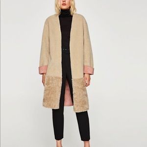 Zara Double sided effect coat pink beige NWT Med